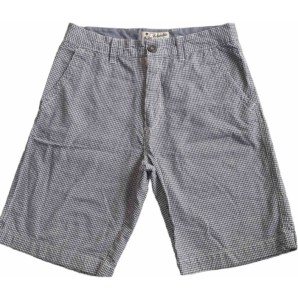 Original Islandia Mens 3 Shorts-Blue Plaid Casual  Pockets Inseam 9"